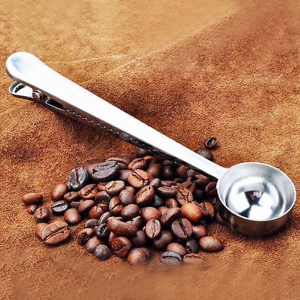 

1pcs stainless steel cup ground coffee measuring scoop spoon with bag sealing clip