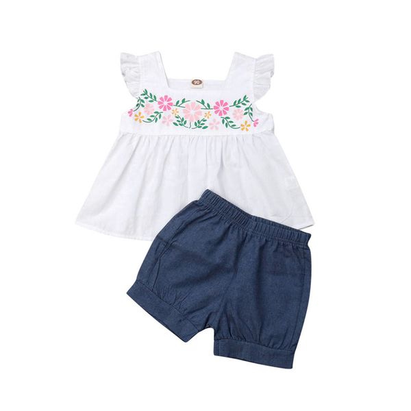 

sweet toddler baby kids girl summer outfit flower ruffle & shorts pants, White