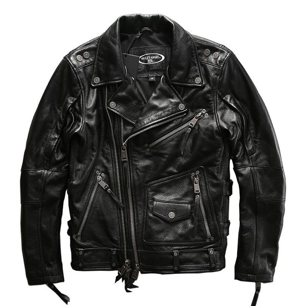 

european big size super genuine cow skin leather motor rider jacket mens big size casual cowhide leather jacket, Black