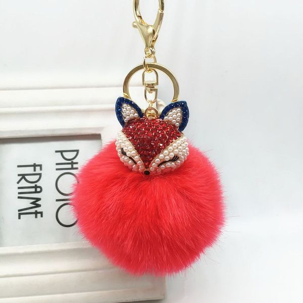 

new pompom keychain rhinestone heart women's bags key ring handmade accrssories keyrings pendants charming suspension decoration, Silver
