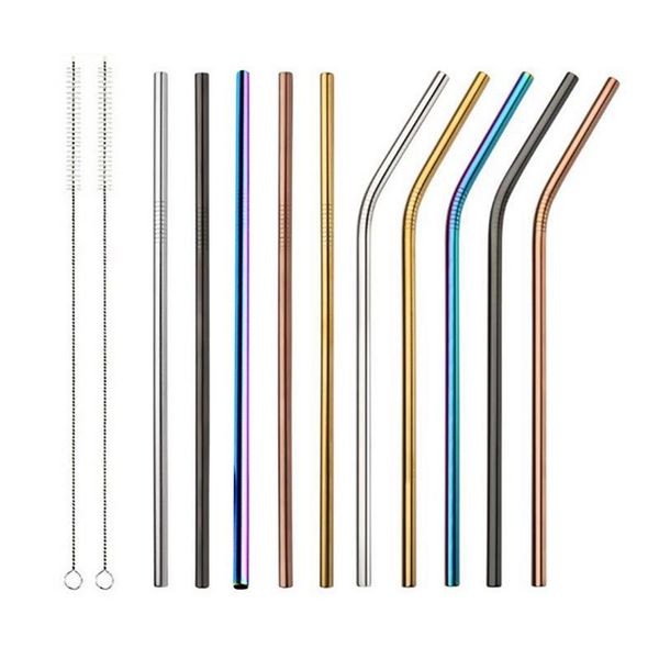 

metal straws stainless steel straw reusable metal drinking straw with cleaner brush for home party barware bar accessories