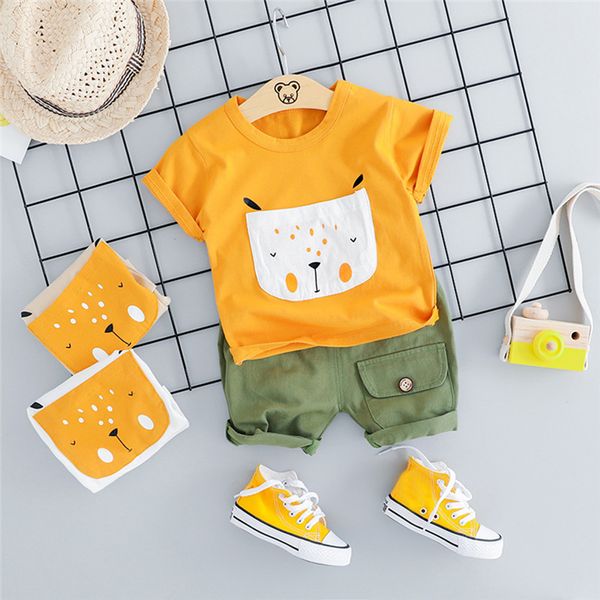 

newborn kid baby girl clothes round neck short sleeve cartoon dogprint short pants 2pcs casual toddler cotton outfits 2020, White