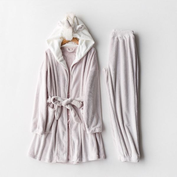 

winter pajamas for women flannel unicorn pajamas set 2 pieces sleepwear robe home clothes warm thicken hooded pyjamas suit, Black;red
