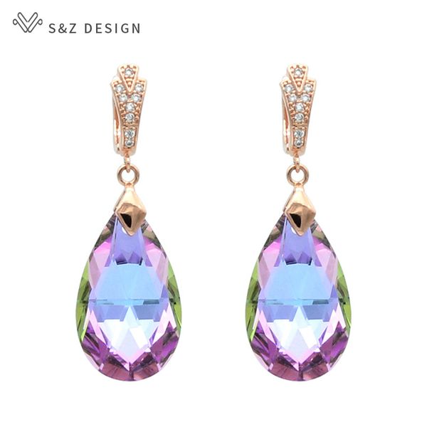 

s&z 2019 new luxury long imitation crystal 585 rose gold color water drop earrings for women wedding party gift eardrop, Silver