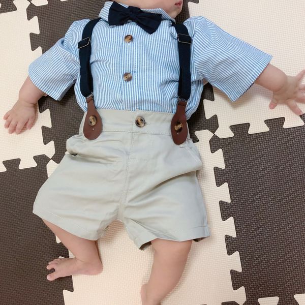 baby boy gentlemen 3 pezzi abiti set 2020 estate neonato set di abbigliamento per neonato cravatta camicia + vestiti per bambini in generale per abbigliamento da festa