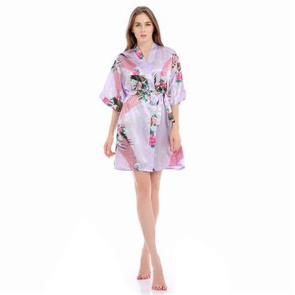 

2 piece set women silk peacock kimono robes lingerie women wedding party bridesmaid robe satin nightgown bathrobe pijam, White