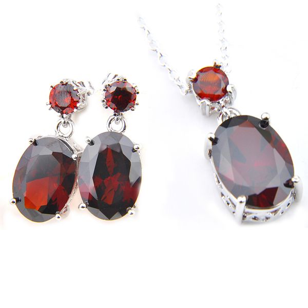 

weddings jewelry gift 2 pieces 1 set oval red garnet gemstone luckyshine silver gorgeous charm pendants earrings jewelry sets, Slivery;golden