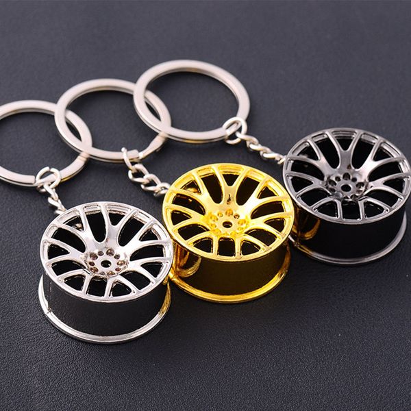 

metal wheel hub key rings auto sports car keychain pendant silver gold fashion jewelry bag hangs drop ship8900562