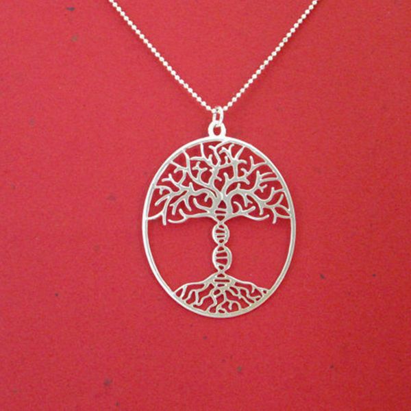 

tree of life with a dna trunk necklace silver plated necklace