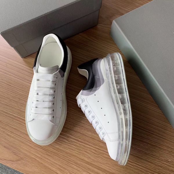 

mens leather casual shoes women air cushion sneaker designer white leather platform shoes low lace-up casual air cushion shoes, Black