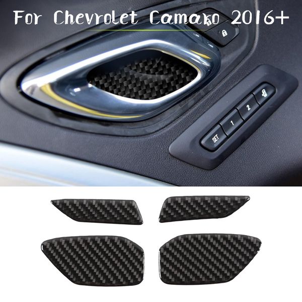 Decoração do punho da porta interna do carro da fibra do carbono TIRM para Chevrolet Camaro 16+ ABS 4PCS