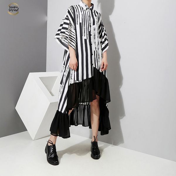 

new 2019 women summer asymmetrical black striped shirt dress plus size half sleeve night party club dress robe femme 3518, Black;gray