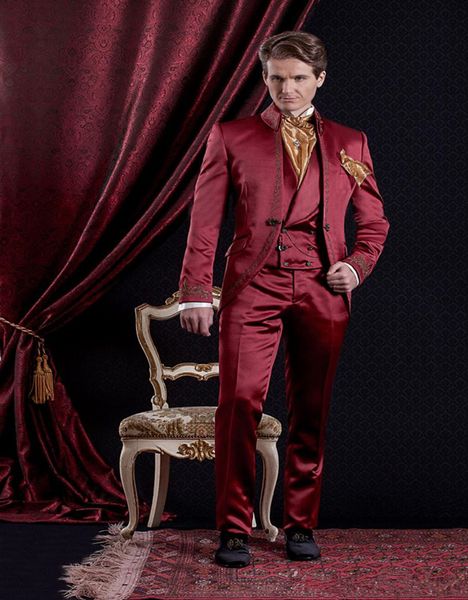 

новая long pattern вышивают вино groomsmen жених смокинги мужские костюмы свадебные / пром / dinner best man blazer (куртка + штаны + tie, Black;gray