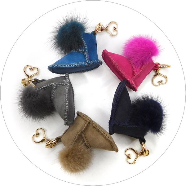 

sheep skin mink hair first quality metal keychain mini snow boots bag hanging