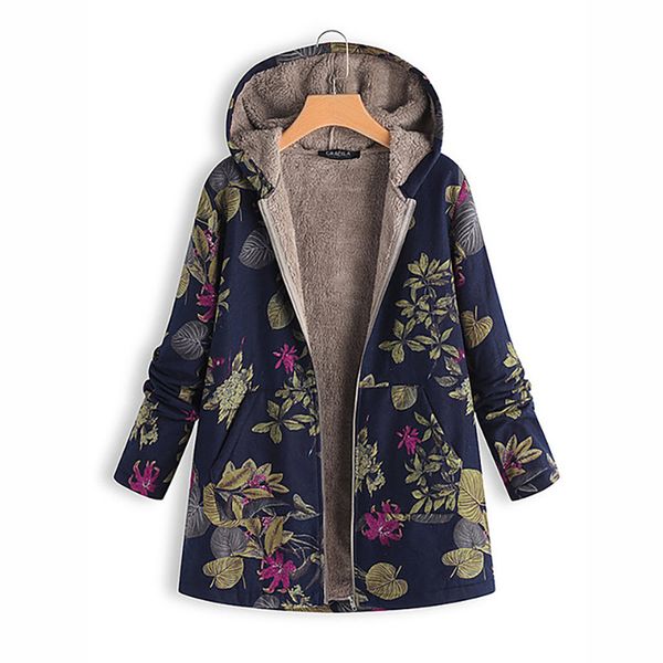 

2019 winter coats new women's cotton and linen printed hooded sweater warm plush coat ropa de invierno para mujer women clothes, Tan;black