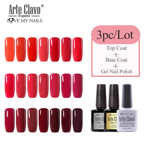 

arte clavo 3pcs/kit nail polish base coat set 10ml red color series lacquer varnish uv nail art super enamels gel set, Red;pink
