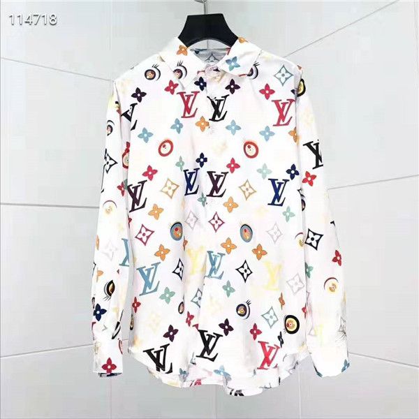 

new mens brand designer shirts fashion casual luxury medusa printing shirts gold floral print slim fit long sleeve shirts, White;black