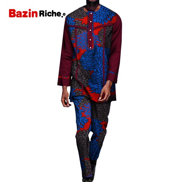 

wyn1286 men suits 2 pieces 2020 fashion patchwork african print cotton dresses casual men clothes set plus size, Red