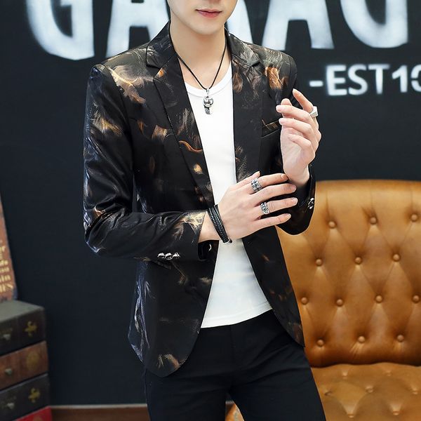 

2020 men's autumn new slim-fit printed blazer youth fashion handsome blazer, White;black