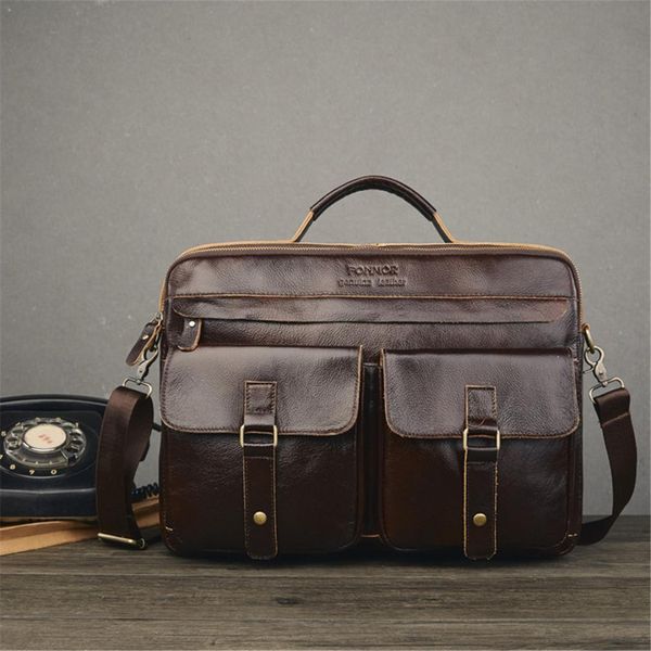 

100% layer cowhide men leather briefcase business handbag messenger bags male vintage shoulder bag men's large lapbags