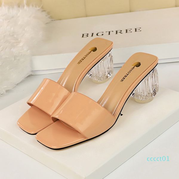 

slippers transparent shoes thick heels woman slippers summer sandals woman zapatos de mujer chaussures femme buty damskie ct01, Black
