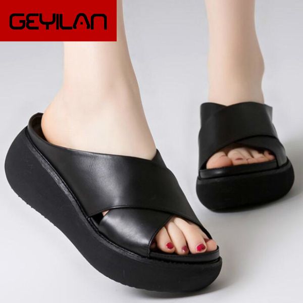

platform sandals women summer shoes pu leather wedges sandalias mujer beach shoes female slipper slide ladies zapato mujer, Black