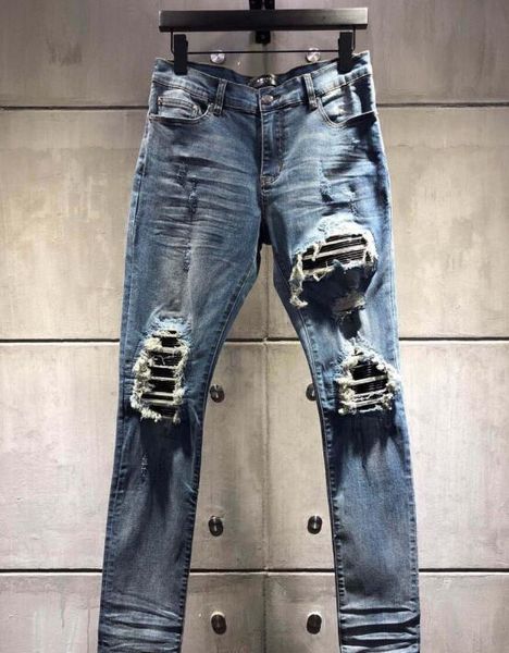 

new mens holes jeans new fashion designer mens ripped biker casual pants hip hop jeans for jeans denim long pants, Blue