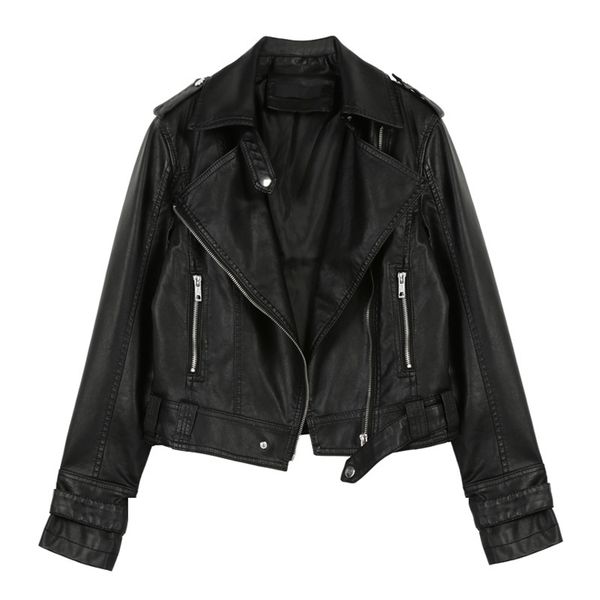 

2019 ladies leather jackets spring autumn moto & biker faux pu leather jacket women short coat motorcycle biker jacket women, Black