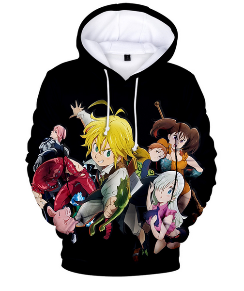 

аниме семь смертных грехов мелиодас ап фелек 3d печать hoodies толстовка мужская женщины повседневная толстовки одежда a673, Black