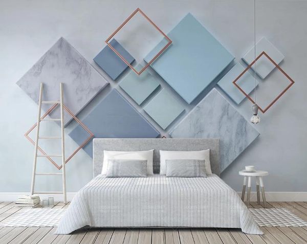 

wall paper 3d mural custom living room bedroom simple geometric square marble stereo background wall tv background wall 3d wallpaper
