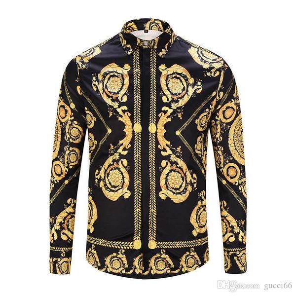 

2018 весна осень ретро medusa напечатаны роскошные мужчины платье рубашка тонкий fit хлопковые рубашки для мужчин черный печати вскользь биз, White;black