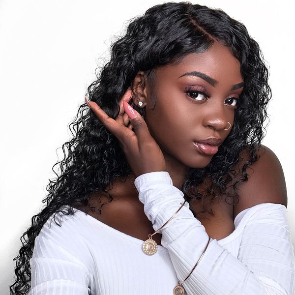 

brazilian water wave wig 13*4 lace front human hair wigs pre plucked natural hairline 150% high radio remy hair wigs modern show, Black;brown