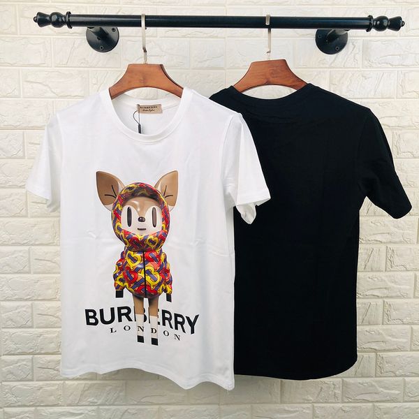 

mens striped t shirts summer fashion embroidery designer tees short sleeved designer clothes cartoon fawn bear t shirts, White