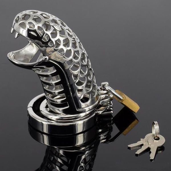 Il serpente Totem Dispositivo di castità Castità in metallo Gabbia per gallo in acciaio inossidabile Cintura di castità Anello per gallo BDSM Giocattoli Bondage Prodotti del sesso