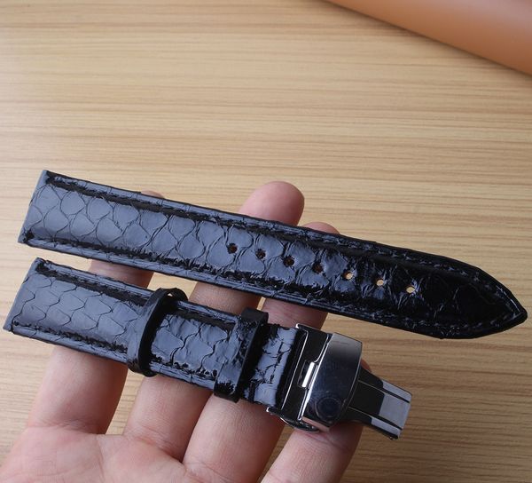 

leather watchbands snake grain special accessories watchband strap with silver stainless steel buckle 20mm 22mm new, Black;brown