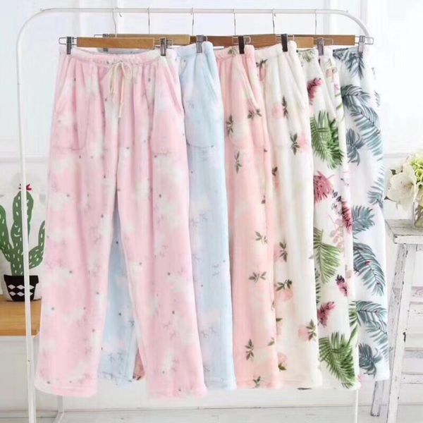 

2018 winter new сгущает фланель брюки для женщин фланели пижамных штанов женщин сна боттомса разминки флористической lounge, Black;red