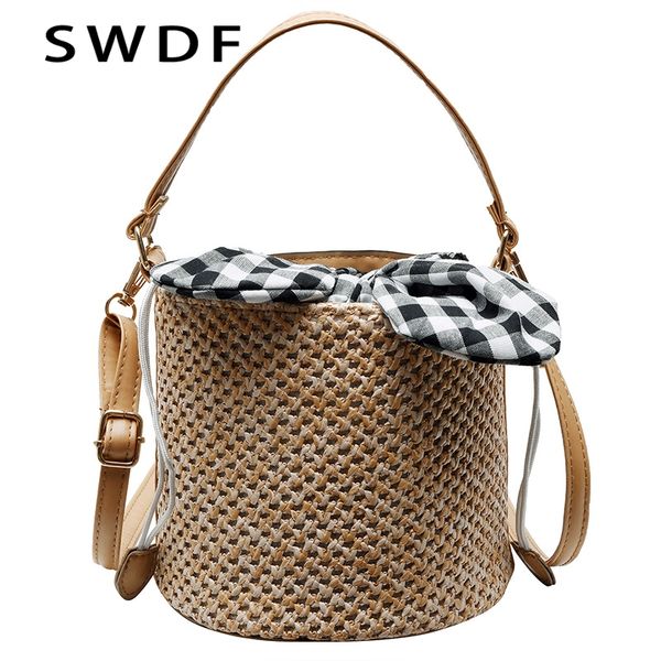 

women's 2019 small straw bucket bag summer striped messenger bag ladies travel wallet and handbag women's shoulder messenger