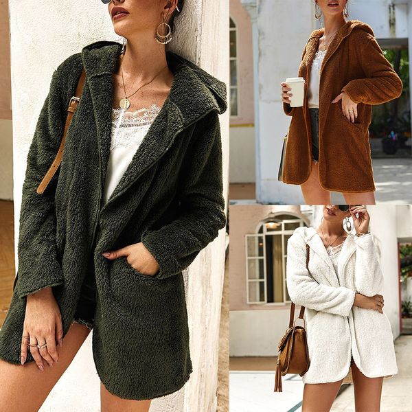 

new women autumn winter hooded jacket coat long sleeve lapel warm cotton coat vn 68, Black