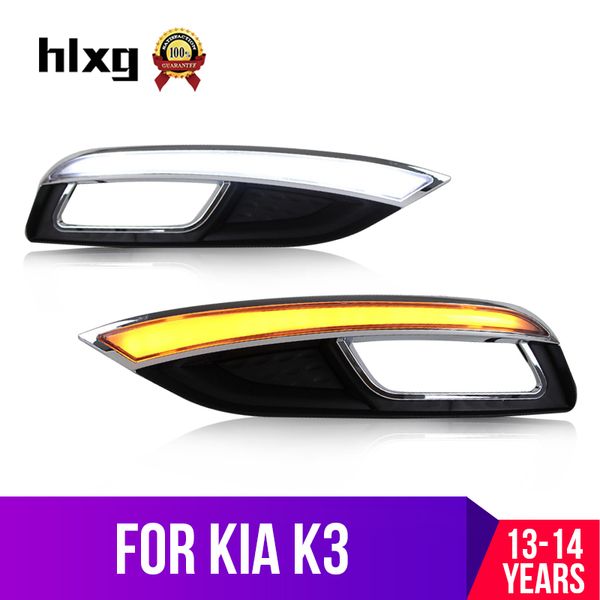 

hlxg 2pcs drl for kia 2013 2014 led car daytime running light waterproof driving fog lamp with turn signal light