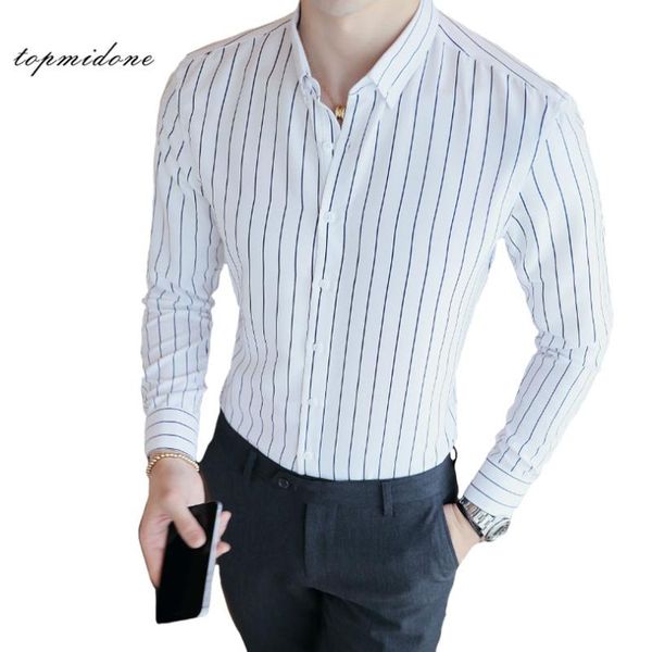 

men multi striped dress shirt long sleeve slim cotton formal shirts male black/white striped office camisa plus size men clothes, White;black