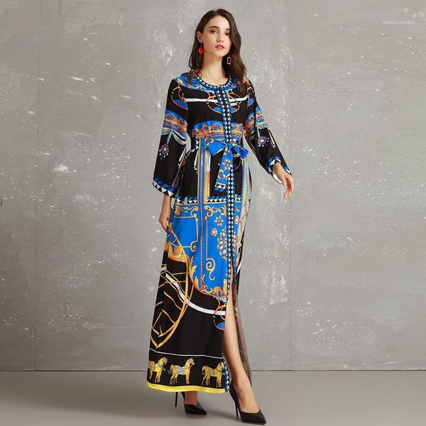 

women long dresses spring party formal vogue classical printed dress notre-dame de paris palace style luxury, Black;gray