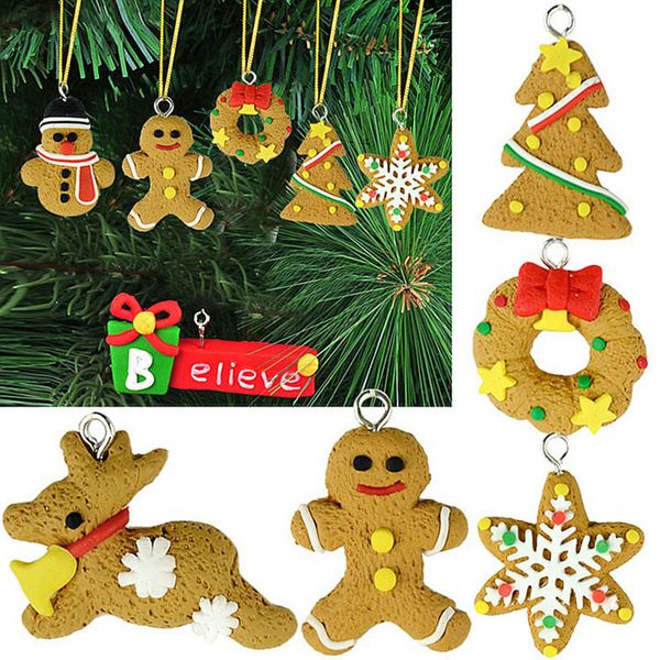

6pcs gingerbread man christmas ornaments deer snowman chrismas tree pendant decoracion navidad new year decor party suplies