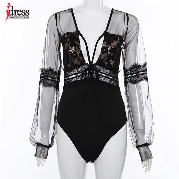 

idress 2020 lady mesh lace bodysuit women long sleeve floral ladies bodysuit black backless mesh jumpsuit overalls, Black;white