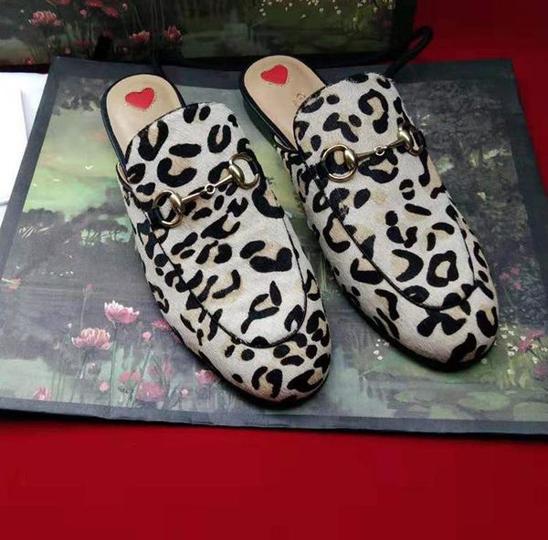 

leopard print bald scalp slippers horse-tied muller shoes flat sole half slippers and sandals with flat heels and lazy people