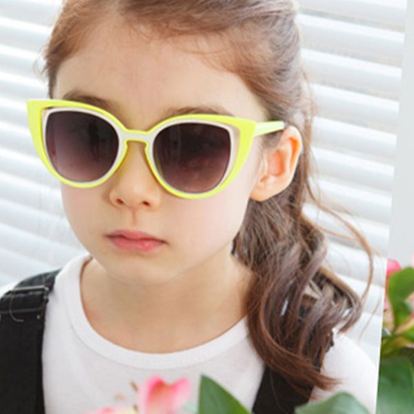 

kids cat eye sunglasses fashion brand designer sun glasses boys&girls baby suitable for children aged 5-12 gradient f058, Blue