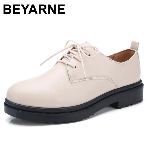 

beyarne2019 new arrival summer women's casual leather shoes women's lace shoes moccasins plus size35-40e023, Black