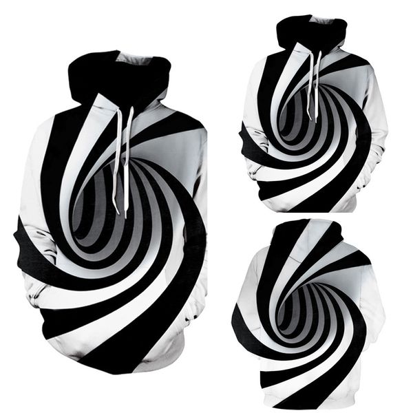 

streetwear hoodies mens 3d digital vortex printed long sleeve modis hooded sweatshirt pullover men blouse, Black