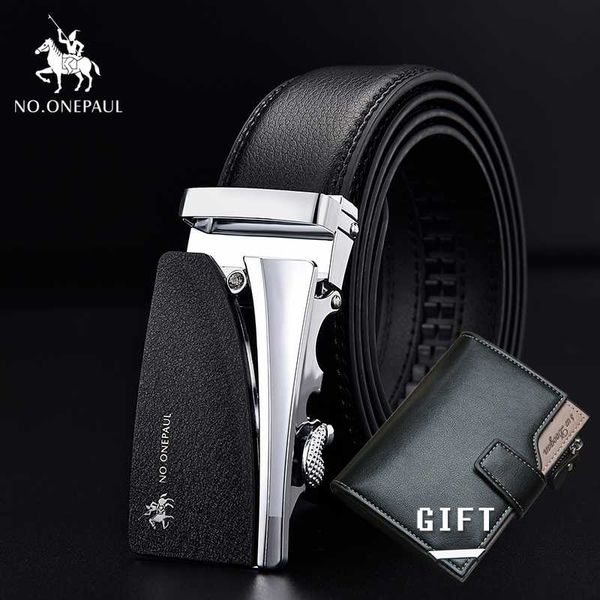 

no.onepaul men's leather belt high-quality metal belt high-end luxury automatic buckle and boys' classic simple wild wallet, Black;brown
