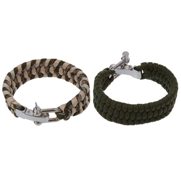 

2 pcs 7 strand survival weave bracelet cord buckle , green with khaki