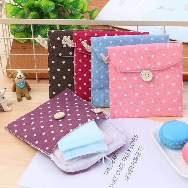 

sanitary towel napkin pad tampon holder case bag organizer pouch cute wave point beauty wash organizer cosmetic bag